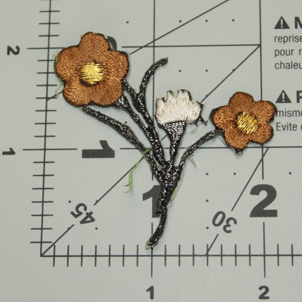 Spring Flower Bouquet Embroidery Iron On Patch Brown Handmade - Picture 2 of 2